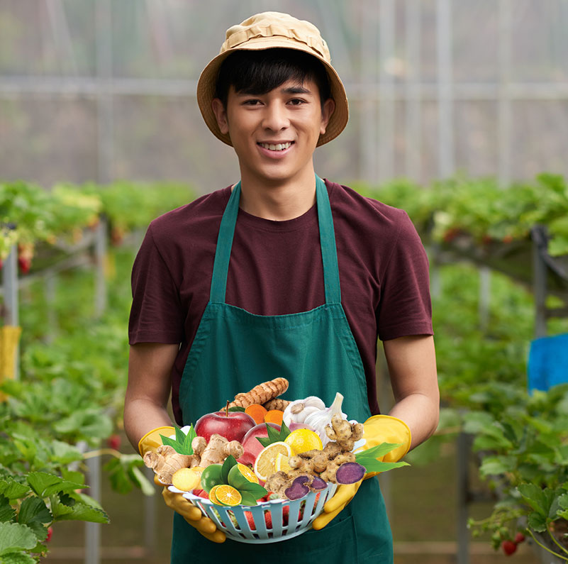 farmer with fruit basket